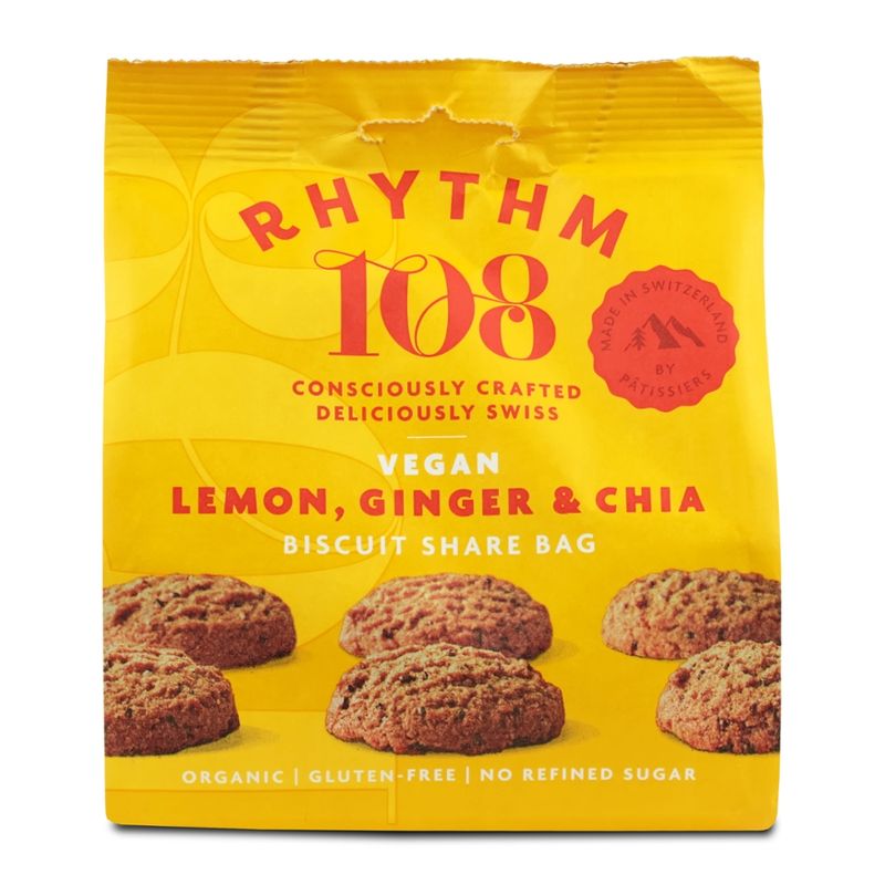 Rhythm 108 Vegan Lemon Ginger Chia Biscuit Share Bag 135g - Produktbild