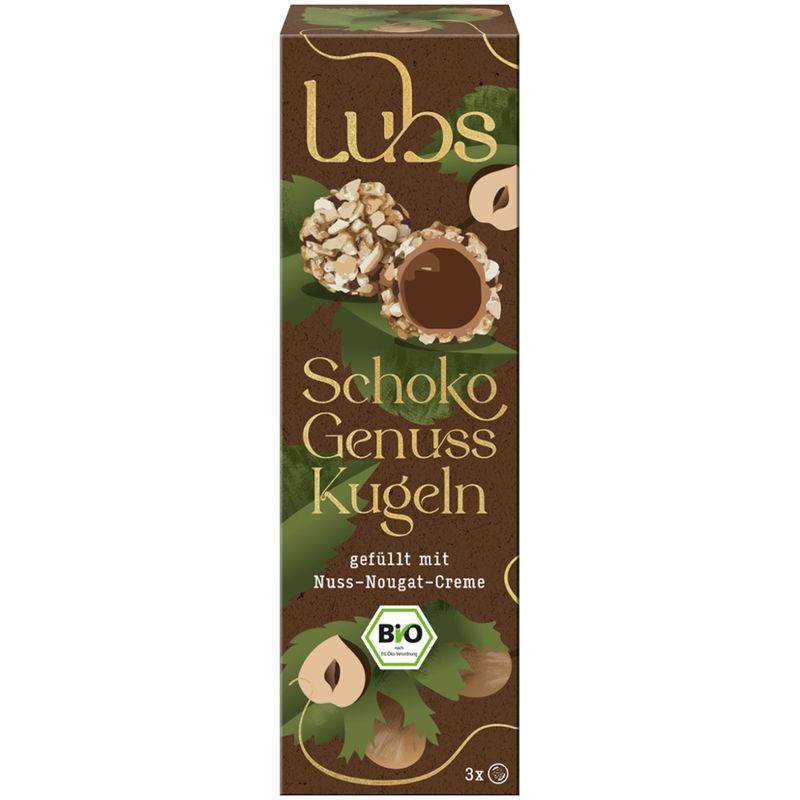 Lubs Schoko Genuss Kugeln gefüllt mit Nuss-Nougat-Creme 3 Stk., Bio - Produktbild