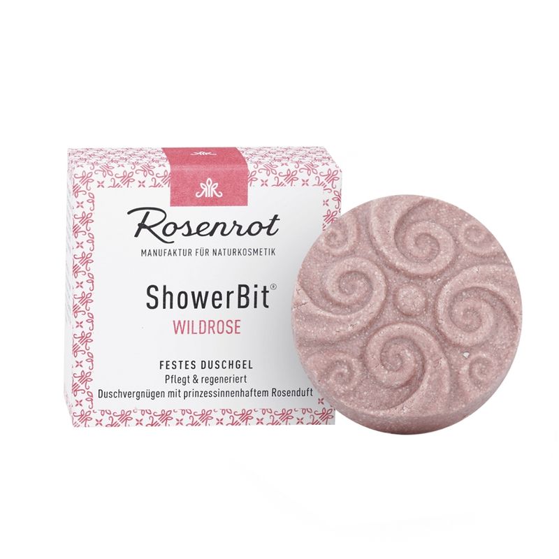 Rosenrot Naturkosmetik ShowerBit® - festes Duschgel Wildrose - 55g - in Schachtel - Pflegedusche für den Kick am Morgen. - Produktbild