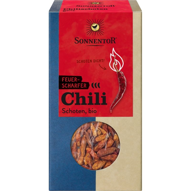 Sonnentor Chili feuerscharf Schoten ganz, Packung - Produktbild