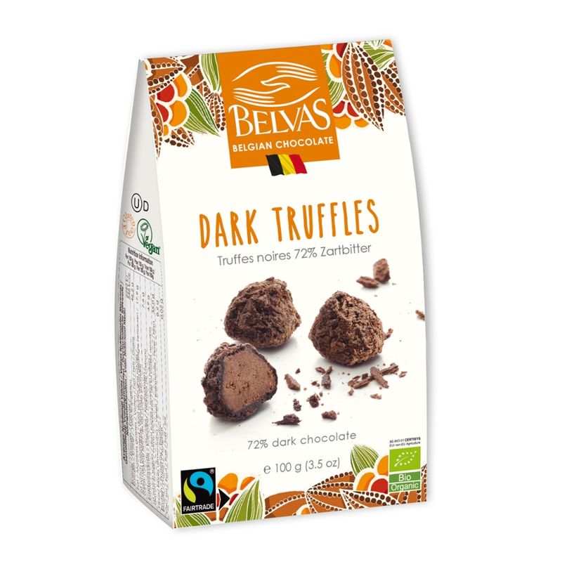Belvas Dark truffles 72% cacao 100g Vegan - Produktbild