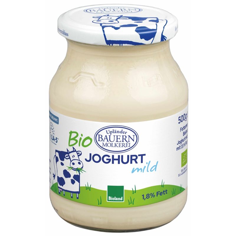 Upländer Bauernmolkerei Bioland Naturjoghurt mild 1,8% Glas - Produktbild