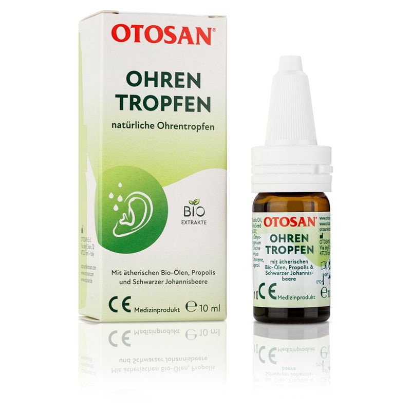 otosan OTOSAN Ohrentropfen 10 ml zur unterstützenden Behandlung bei Gehörgangs und Ohrenproblemen. Otosan Ohrentropfen sind ein reines Bio-Naturprodukt ohne Farbstoffe. Die Zusammensetzung von ätherischen Ölen, Propolus und schwarzer Johannisbere, unterstütz ... - Produktbild