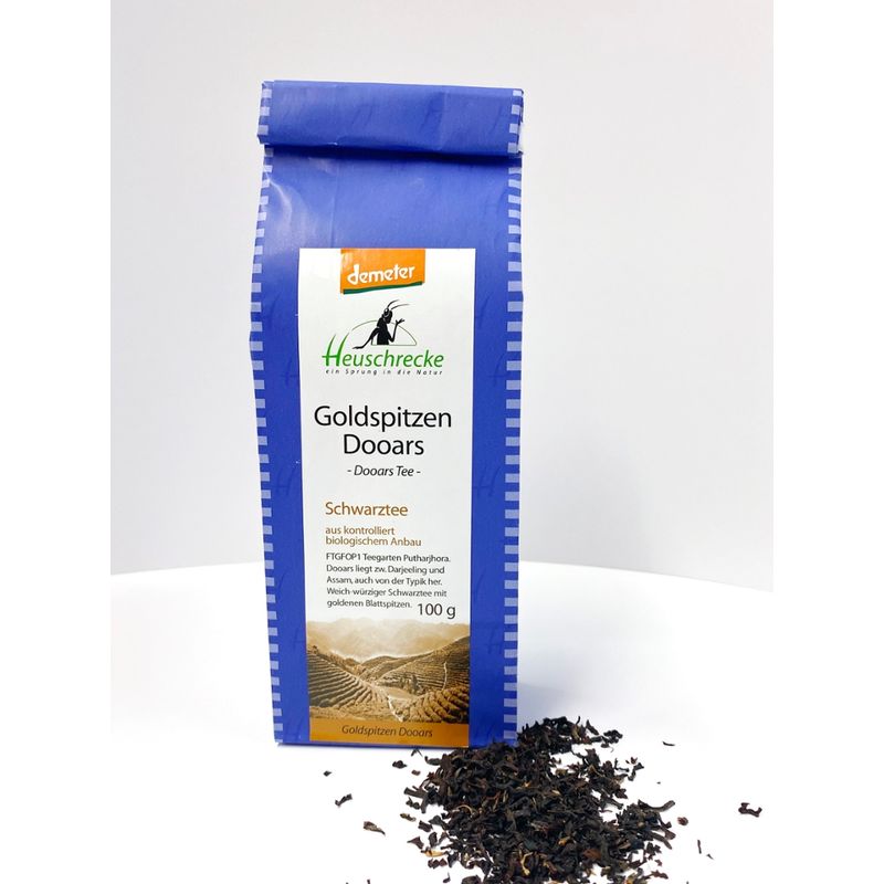 Heuschrecke Goldspitzen Dooars, Schwarztee, Demeter, kbA - Produktbild