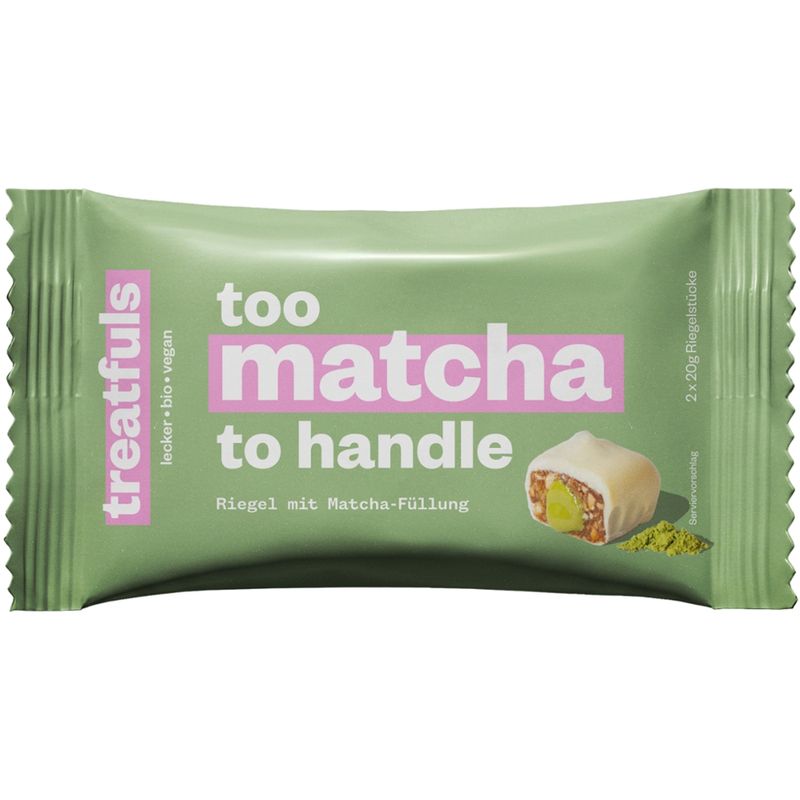 treatfuls BIO-RIEGEL MIT CASHEW-MATCHA FÜLLUNG UND WEIßEM KAKAOBUTTERHALTIGEM ÜBERZUG MIT SÜBUNGSMITTEL - Produktbild