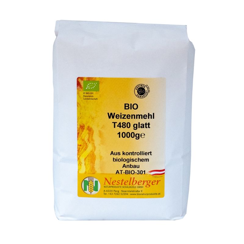 Nestelberger Bio Weizenmehl Typ 480 glatt 1kg - Produktbild