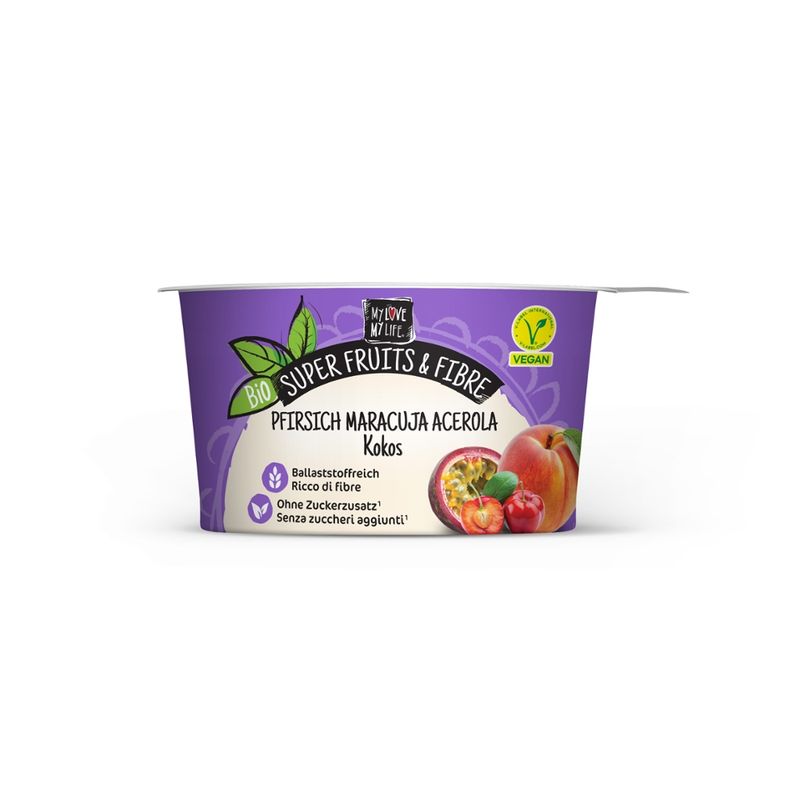 My Love My Life Bio Kokosjoghurt Super Fruit x Fibre BB12 - Pfirsich Maracuja Acerola 200g - Produktbild