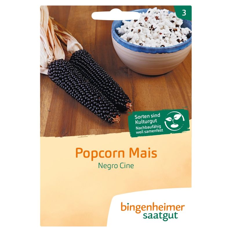 Bingenheimer Saatgut Negro Cine - Popcornmais, schwarz (Saatgut) - Produktbild