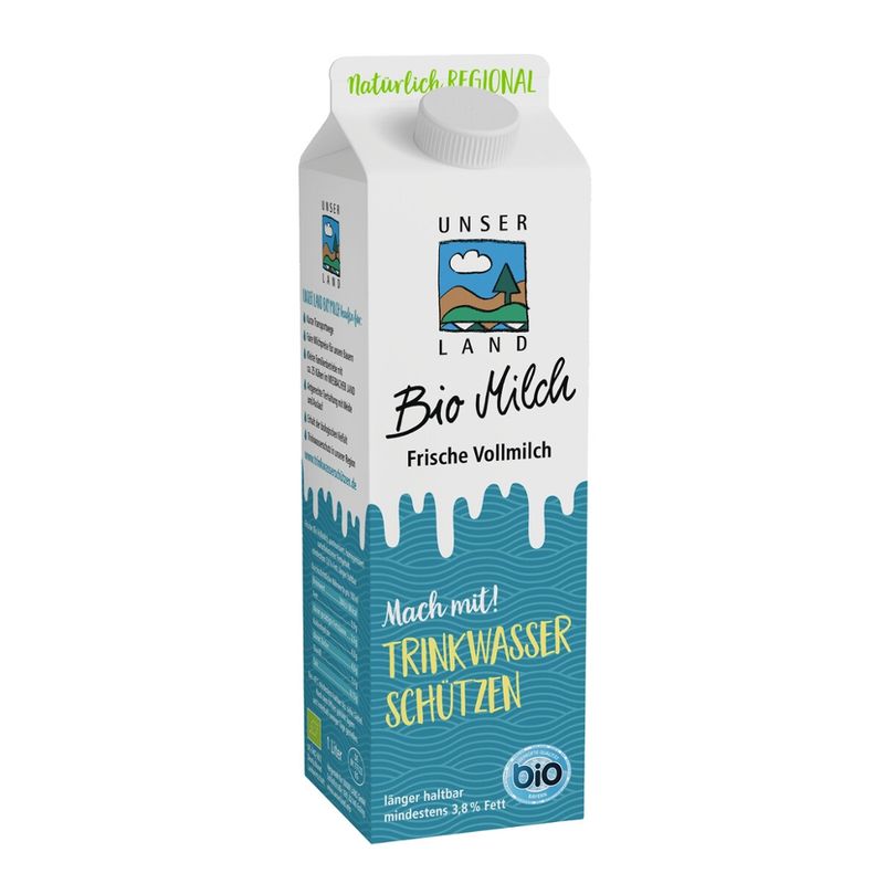 UNSER LAND UNSER LAND Bio Vollmilch, länger haltbar, BayBio, 1l Karton - Produktbild