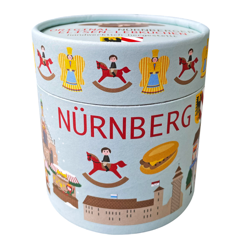 Nürnberger Bio Originale 5 Bio Elisen-Lebkuchen sort. in hellblauer Papier Design Dose - Produktbild