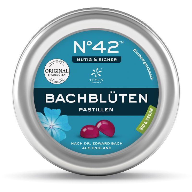 Lemon Pharma Lemon Pharma Original Bachblüten N° 42 Pastillen Mutig und Sicher, Blaubeere  Bio und Vegan - Produktbild
