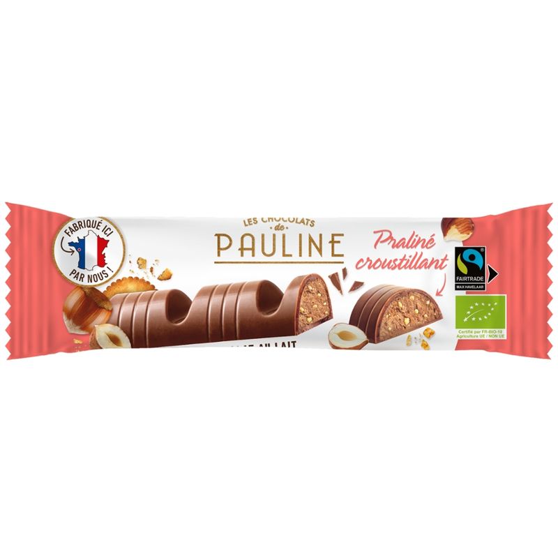 LES CHOCOLATS DE PAULINE Milk chocolate bar 40% cocoa minimum filled with hazelnut praline and biscuit crunch - Produktbild