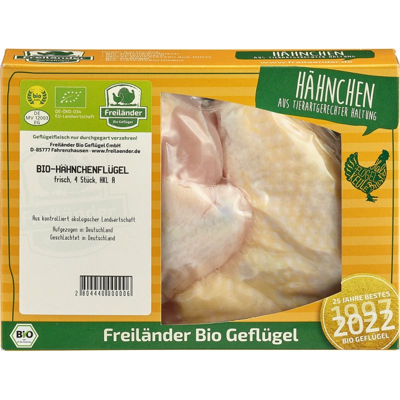 Freiländer Bio Geflügel Hähnchenflügel, frisch, HKL A, 400g, vakuumiert, 3er Gebinde - Produktbild