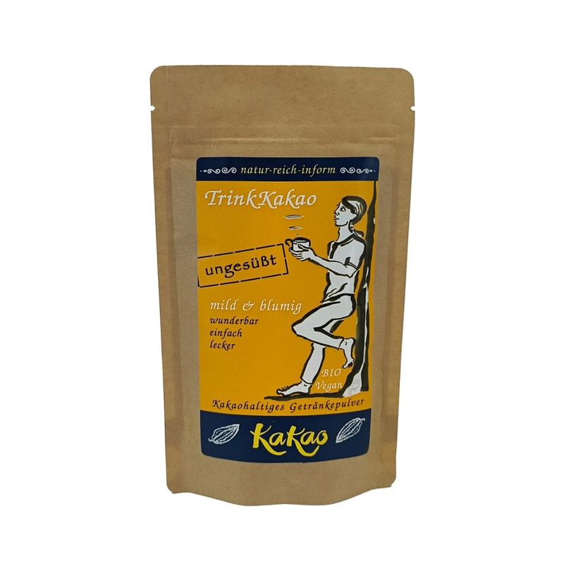 natur-reich-inform TrinkKakao - ungesüßt, 80g, Kakaohaltiges Getränkepulver - die zartbitter Mischung mit 75% aromatischem Kakao, ohne Zuckerzugabe, dafür mit Carob und seiner natürlichen Süße. - Produktbild