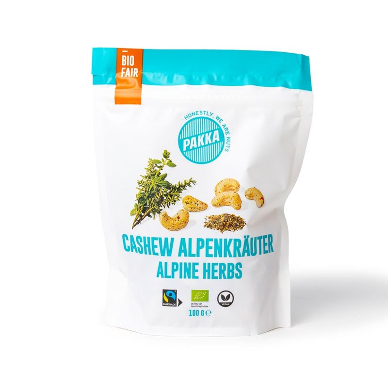 Pakka Cashew geröstet mit Alpenkräuter, Bio & Fairtrade, 100g - Produktbild