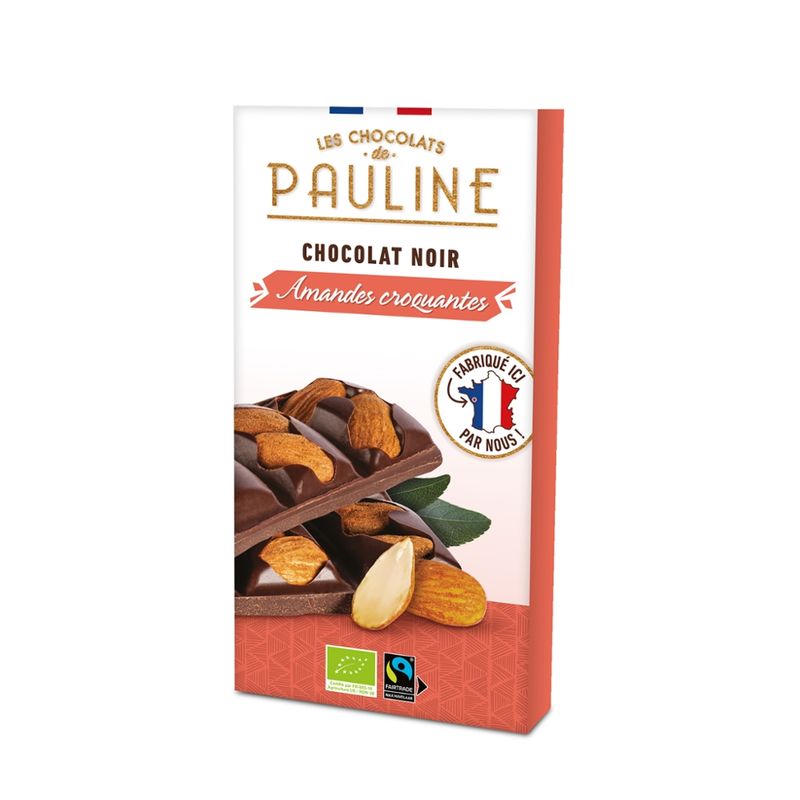 LES CHOCOLATS DE PAULINE DARK CHOCOLATE TABLET 70% WITH ALMONDS - Produktbild