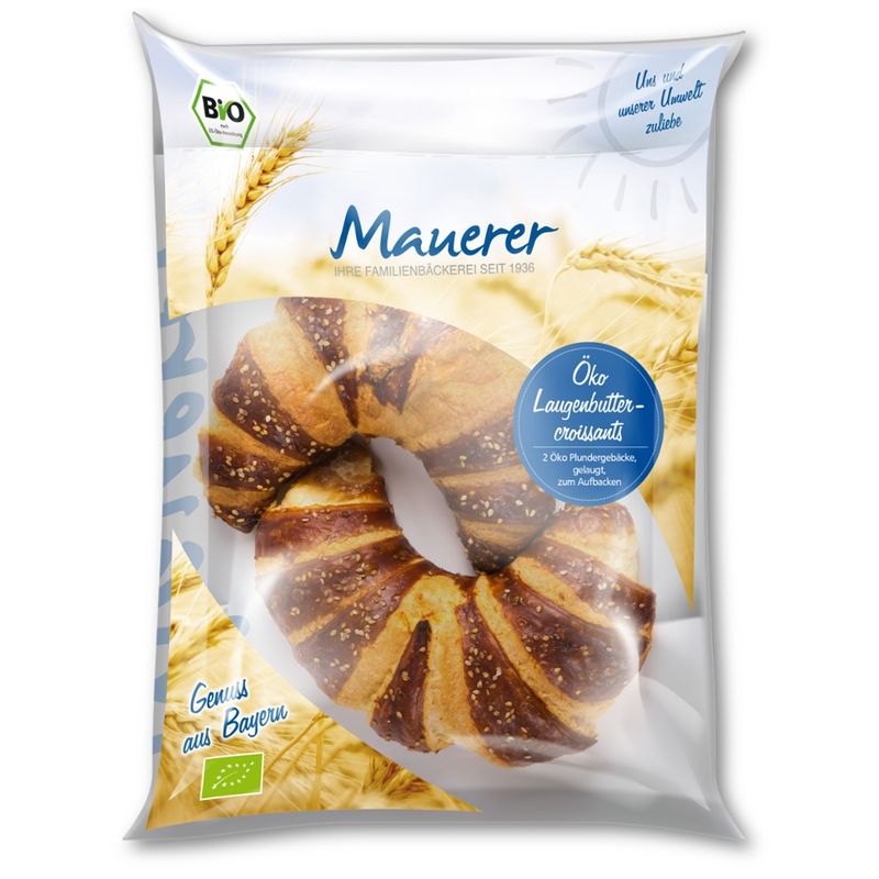Öko Bäckerei Konditorei Mauerer  80g Öko TK Laugenbuttercroissant LEH 18x2 Stück - Produktbild