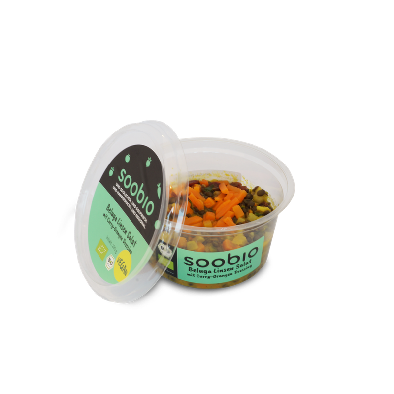 Jouis Nour BIO - Beluga Linsensalat mit Curry-Orangen-Dressing, 6 Plastikbecher in einem Displaykarton - Produktbild