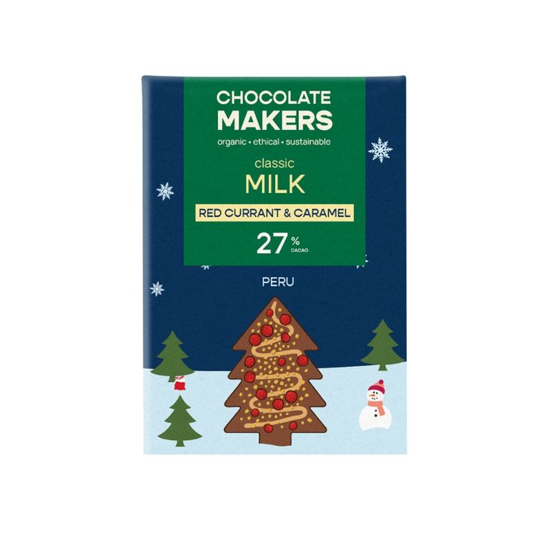 Chocolatemakers Merry Chocolate Milch 27% - Rote Johannisbeeren, Mandeln und weißer Schokolade - Produktbild