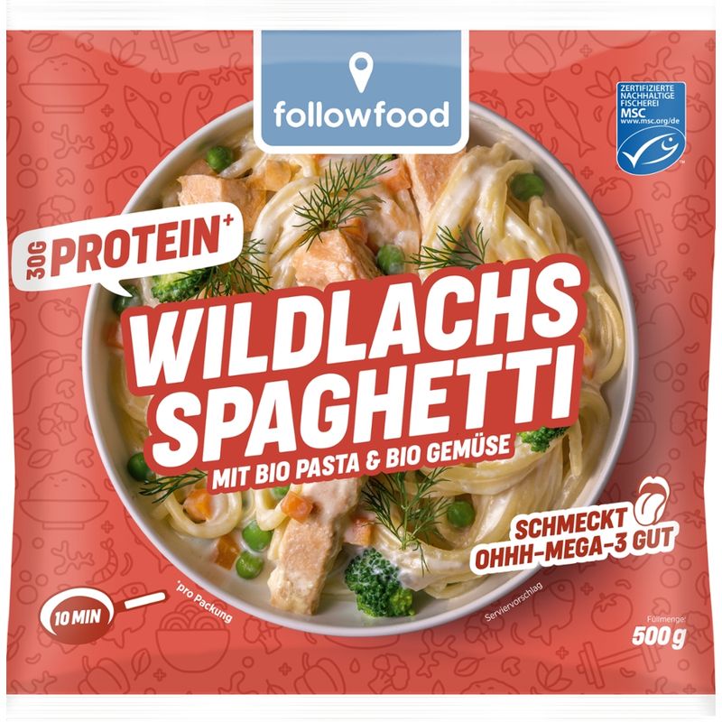 followfood MSC Wildlachs Spaghetti mit kontrolliert gefangenem Wildlachs und Gemüse in Dill-Sahnesauce - Produktbild