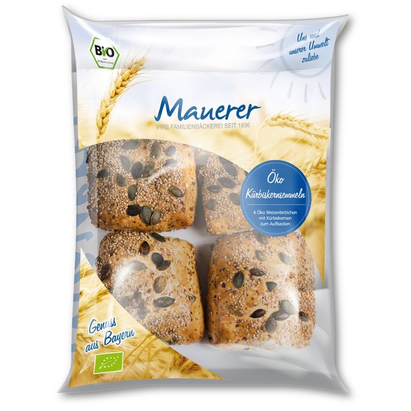 Öko Bäckerei Konditorei Mauerer  110g Öko TK Kürbiskernsemmel LEH 20x4 Stück - Produktbild