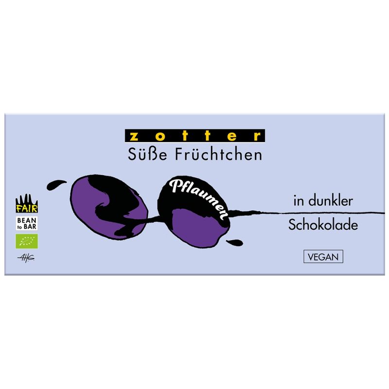 Zotter Schokolade Süße Früchtchen Pflaumen in dunkler Schokolade - Produktbild