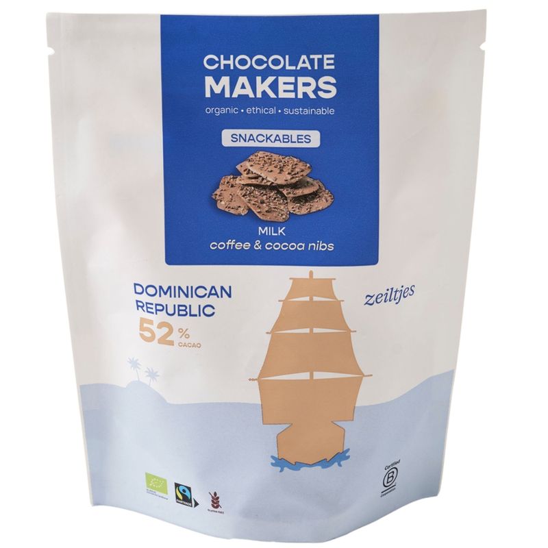 Chocolatemakers Dominikanische Republik Zeiltjes Milch 52% mit Kaffee und Kakaonibs - Produktbild