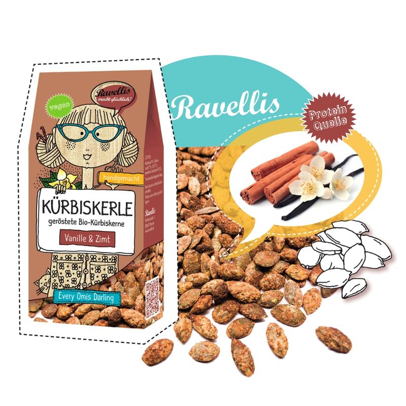 Ravellis EVERY OMIS DARLING" Geröstete Bio-Kürbiskerne veredelt mit Vanille & Zimt - Produktbild