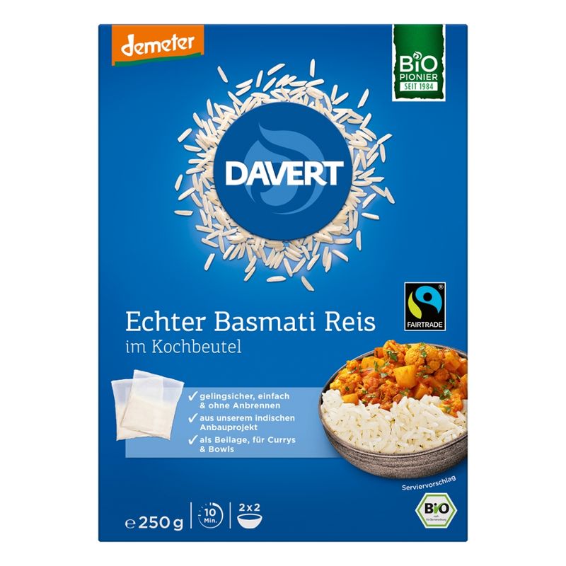 Davert demeter Echter Basmati Reis im Kochbeutel Fairtrade 250g - Produktbild