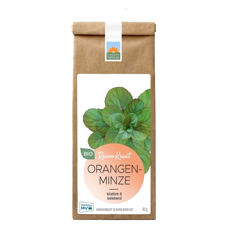 Kräutergarten Pommerland Bio Orangenminze in der Papiertüte - Mentha piperita citrata - Produktbild