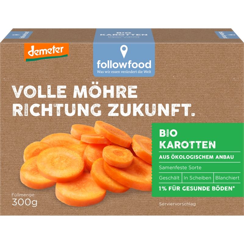 followfood Bio Karotten, samenfeste Sorte, in Scheiben, blanchiert, geschält, aus ökologischem Anbau - Produktbild