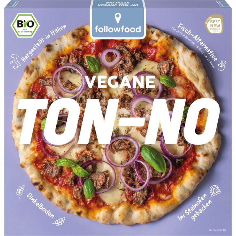 followfood Bio Pizza Tonno vegan, mit Dinkelboden, Fisch-Alternative auf Basis von Jackfruit - Produktbild