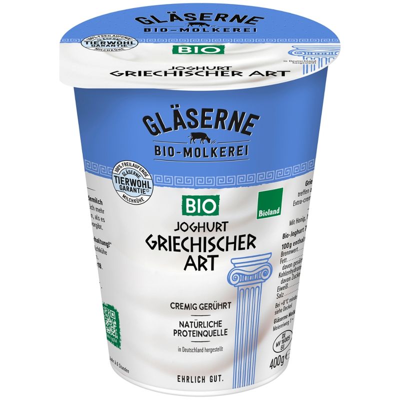 Gläserne Molkerei GM Bio Joghurt griechischer Art 7,5% Fett 400g - Produktbild