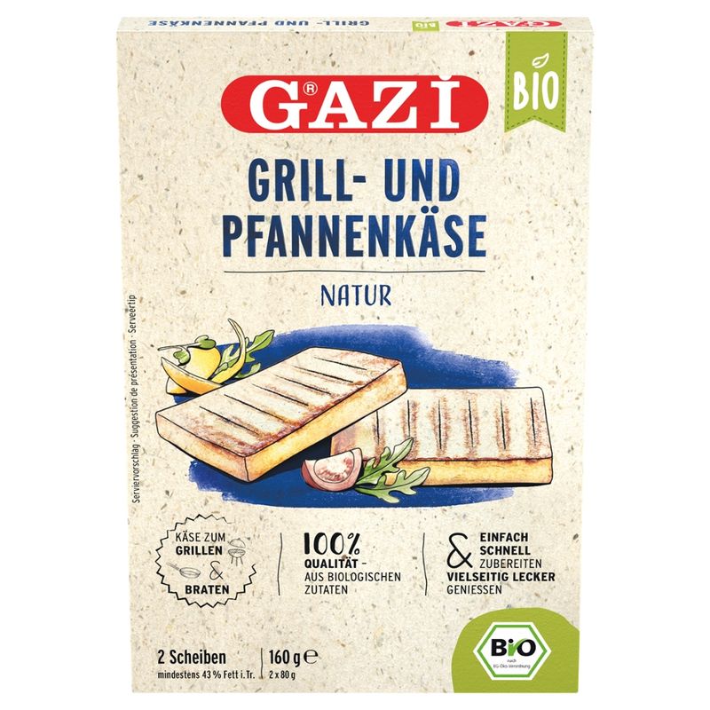 GAZi BIO GAZi BIO Grill- und Pfannenkäse Natur 8x160g (2 Scheiben vakuumiert in Faltschachtel) - Produktbild