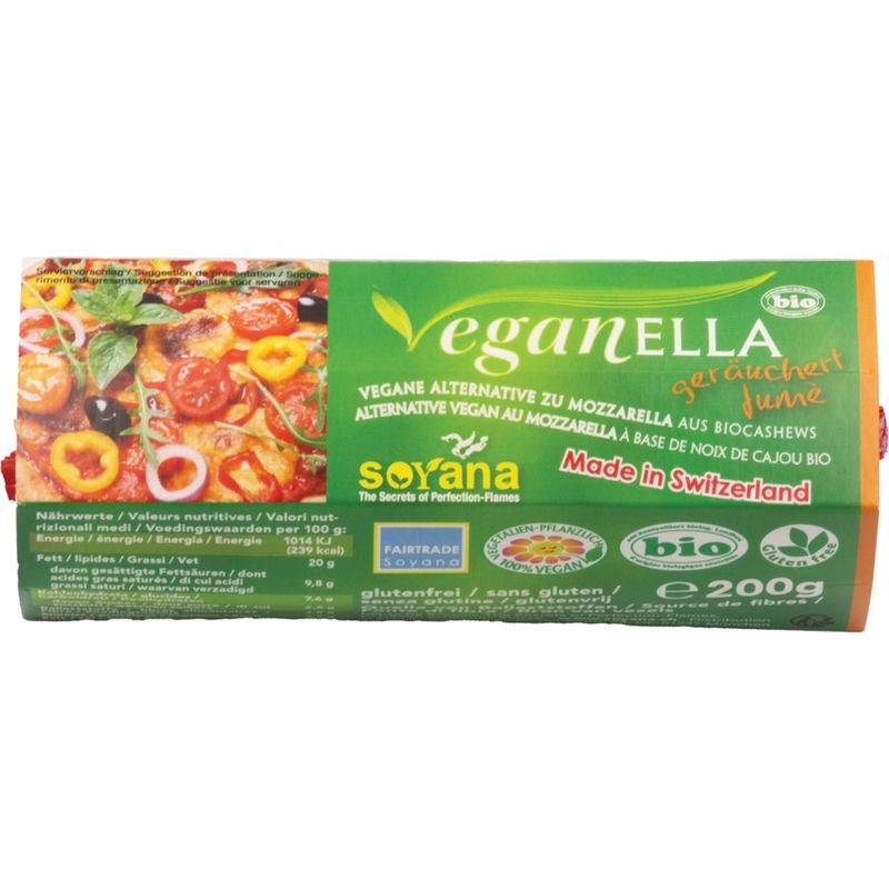 Soyana Veganella Geräuchert  - pflanzliche Alternative zu Mozzarella auf der Basis von BioCashewnüssen - Produktbild