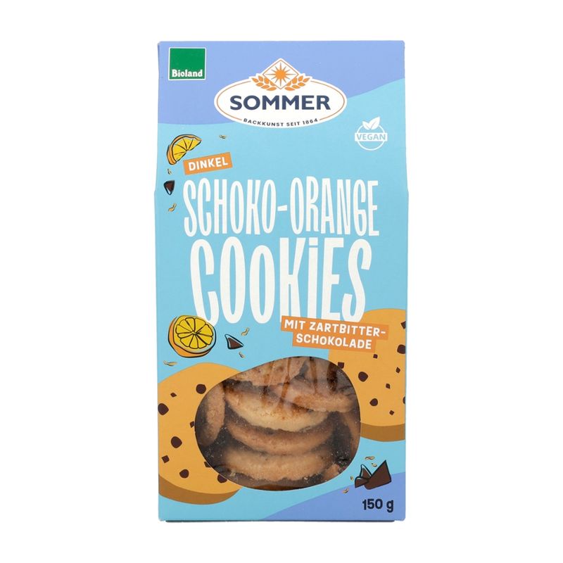 SOMMER BACKKUNST SEIT 1864 BIOLAND Dinkel Schoko-Orange Cookies mit Zartbitterschokolade 150g - Produktbild