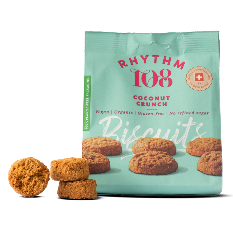Rhythm 108 Unsere Köstlich-fruchtigen Kokosnuss-Kekse werden mit Kokosraspeln, Haferflocken und Kokosnussöl gebacken, um den perfekten Biss zu erzielen. - Produktbild