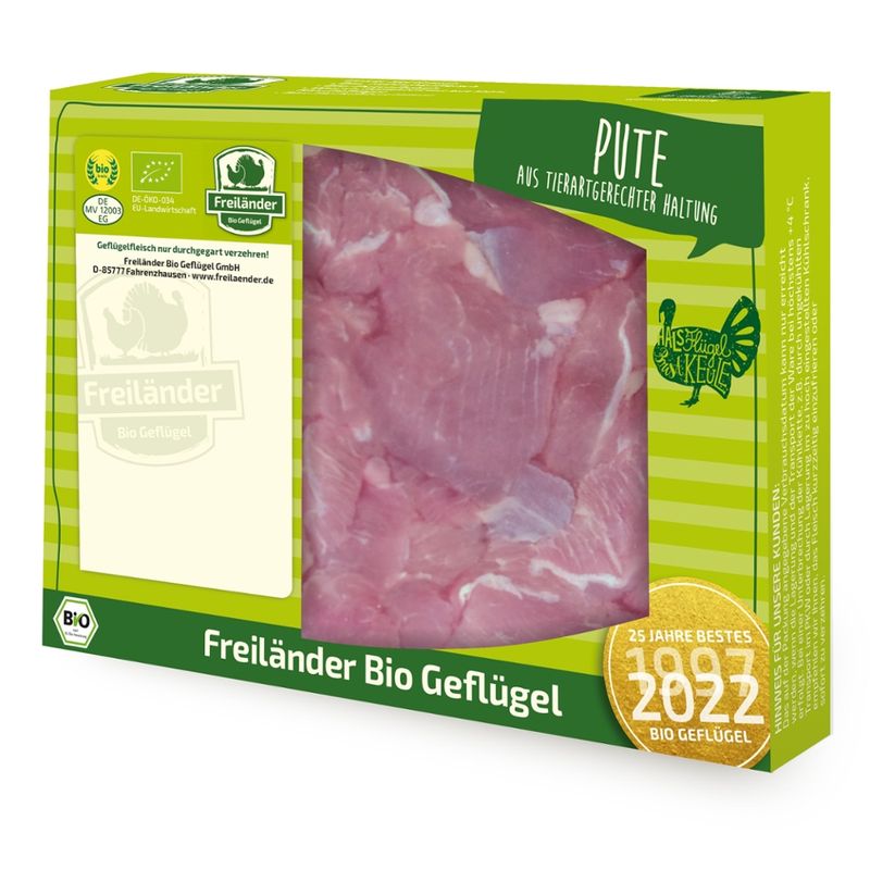 Freiländer Bio Geflügel Puteoberkeulentgulasch, Bio, frisch, frisch, 350 vac., 3er Gebinde - Produktbild