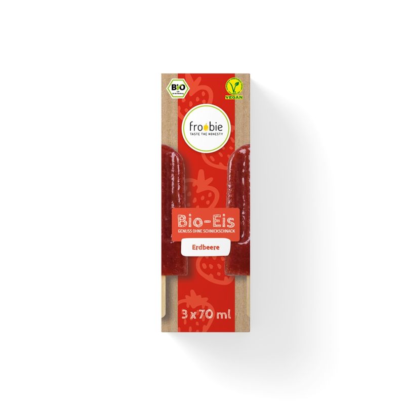 froobie froobie Bio Erdbeer Eis am Stiel Multipack 3x70ml, völlig natürlich und ohne künstliche Zusatzstoffe - Produktbild