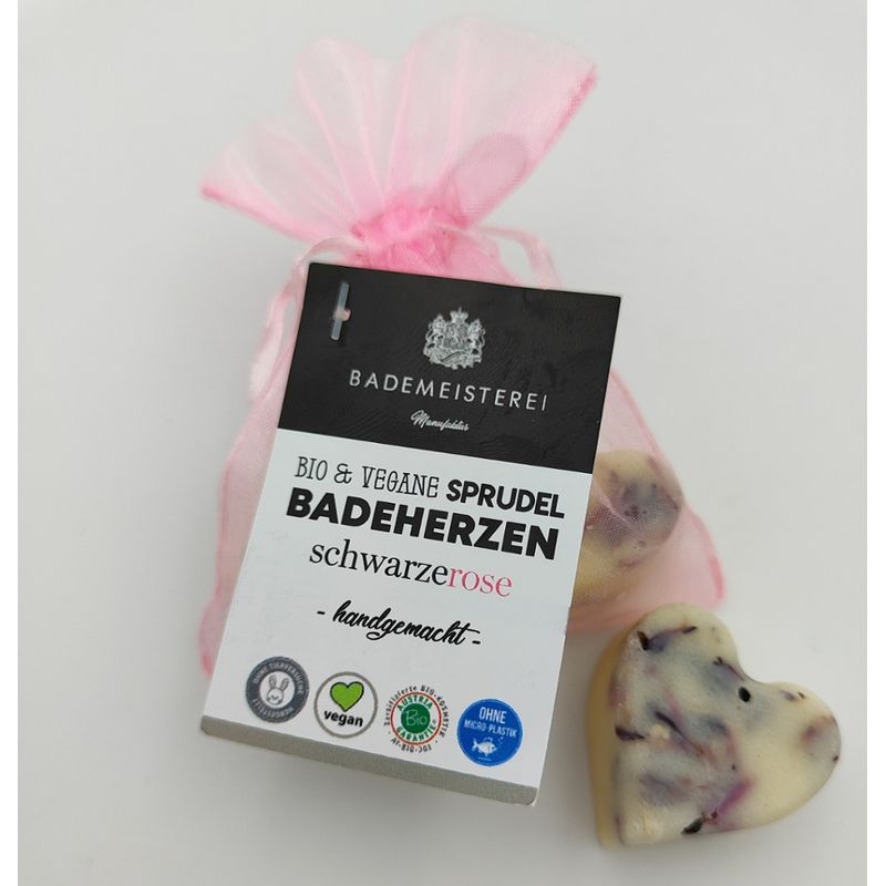 Bademeisterei Bio Sprudelbadeherzen-Set "Schwarze Rose" 2x15g im Display AT-BIO-301 - Produktbild