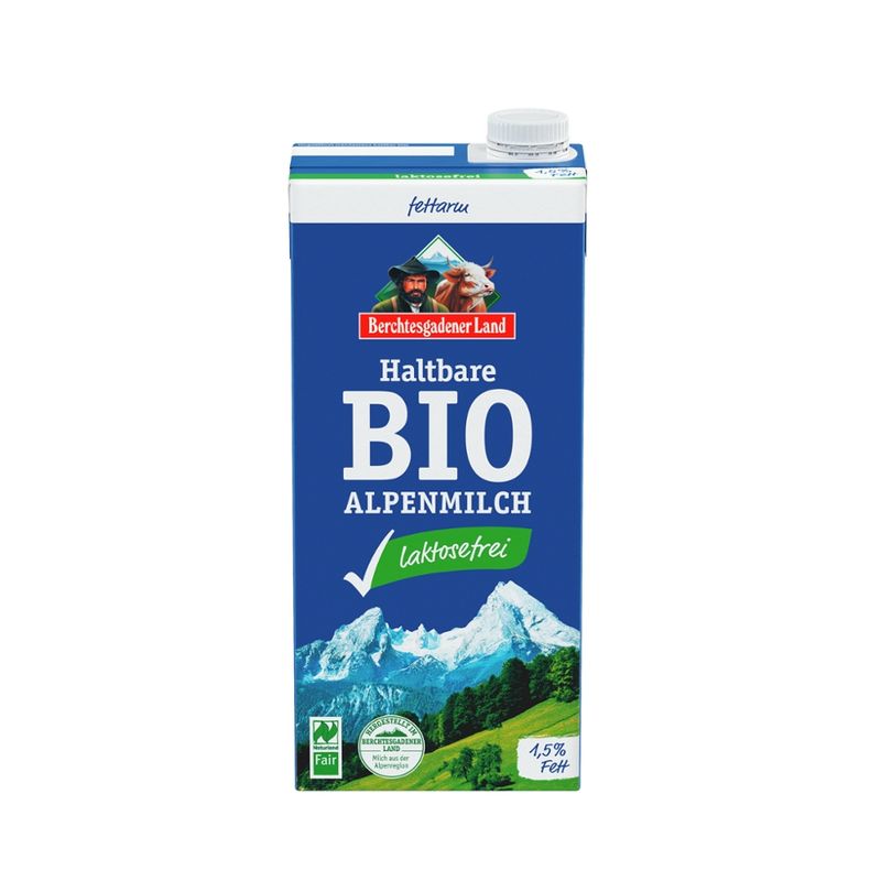 Berchtesgadener Land Bio Haltbare Bio-Alpenmilch laktosefrei 1,5% Fett NL-Fair - Produktbild