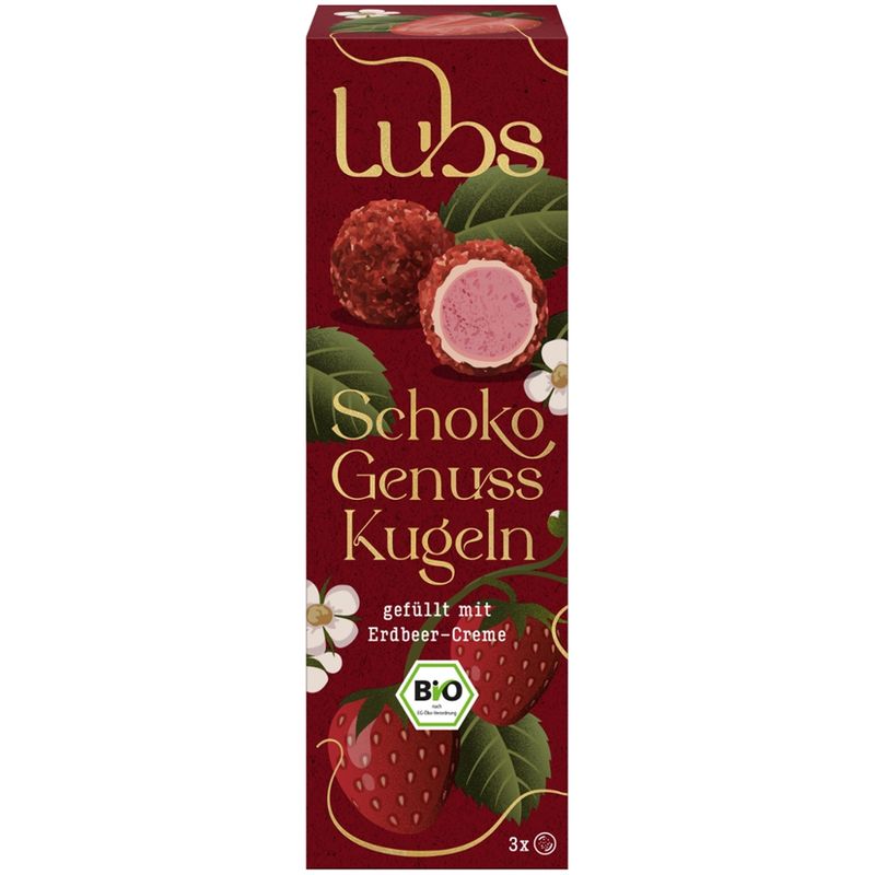 Lubs Schoko Genuss Kugeln mit Erdbeer-Creme 3 Stk., Bio - Produktbild
