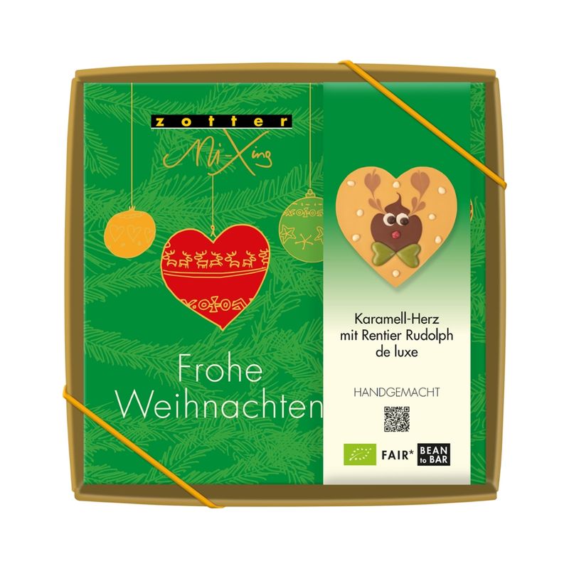 Zotter Schokolade Karamell-Herz mit Rentier Rudolph de luxe - Produktbild