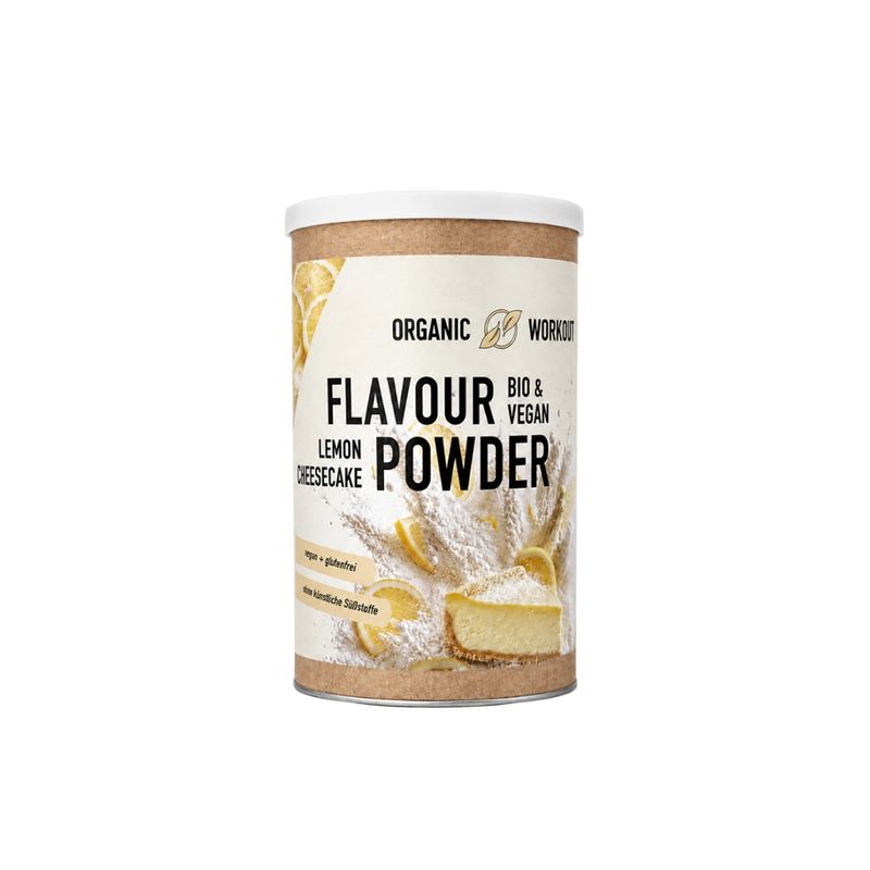 Organic Workout Flavour Powder  Lemon Cheesecake, Aromapulver mit Bio-Erdbeerpulver und Süßungsmitteln - Produktbild