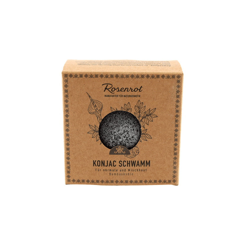 Rosenrot Naturkosmetik Konjac Schwamm - Bambuskohle - Für normale und Mischhaut. - 100% vegan, 100% plastikfrei, Rein pflanzlich - Produktbild