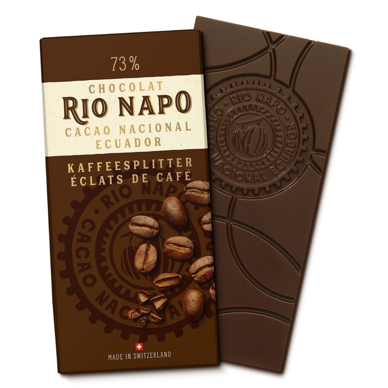 Rio Napo Grand Cru Waldschokolade Rio Napo Grand Cru Waldschokolade 73% mit gerösteten Kaffeesplittern, Tafel - Produktbild