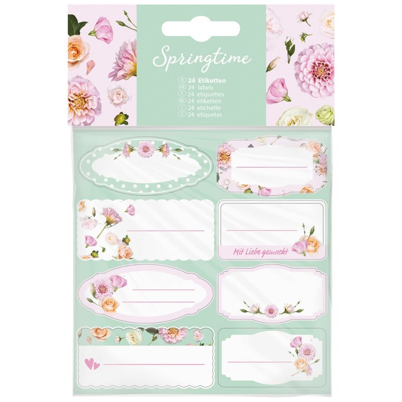Dosen-Zentrale Züchner 24er Beutel Haftetiketten "Springflower" 054x025 mm verpackt im CPP-Flachbeutel inkl. Pappreiter "Springtime" mit EAN-Auszeichnung - Produktbild
