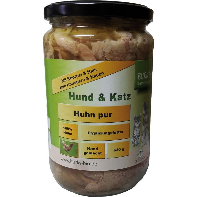 BURK's BURK's Huhn pur 630g Bio Ergänzungsfutter für Hunde und Katzen im Glas - Produktbild