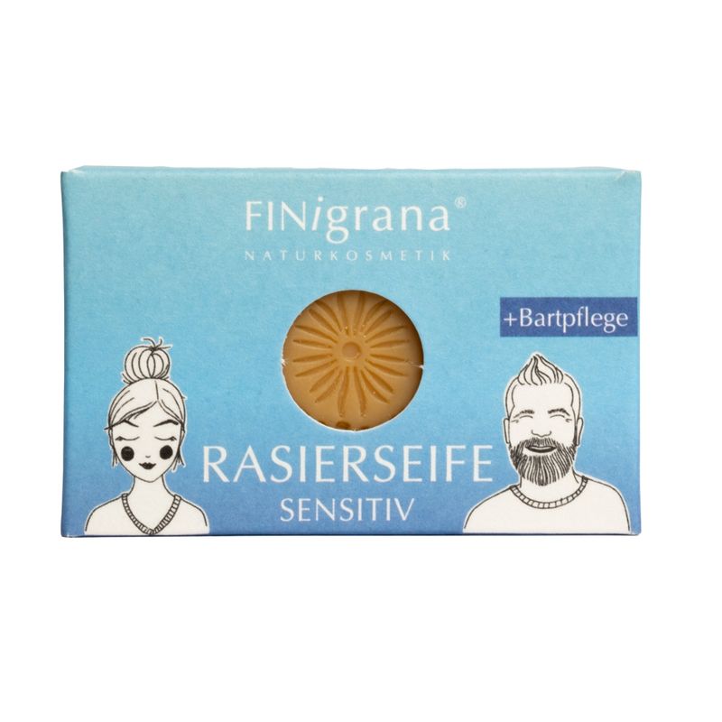 FINigrana® Naturkosmetik FINigrana Rasierseife, SENSITIV, aus 5 wertvollen, verseiften Pflanzenölen mit Schwarzkümmelöl, 100g,  zur milden Nass Rasur aller Hauttypen, unisex - Produktbild