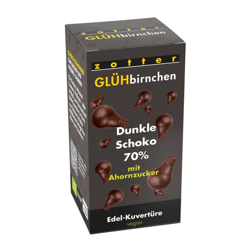 Zotter Schokolade Glühbirnchen - Dunkle Schoko mit Ahornzucker - Produktbild